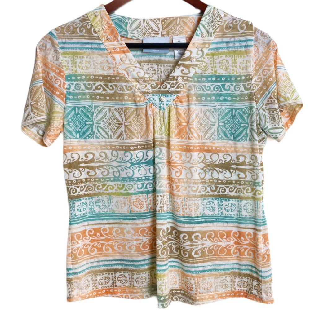 ALFRED DUNNER Printed Embellished V-Neck SP